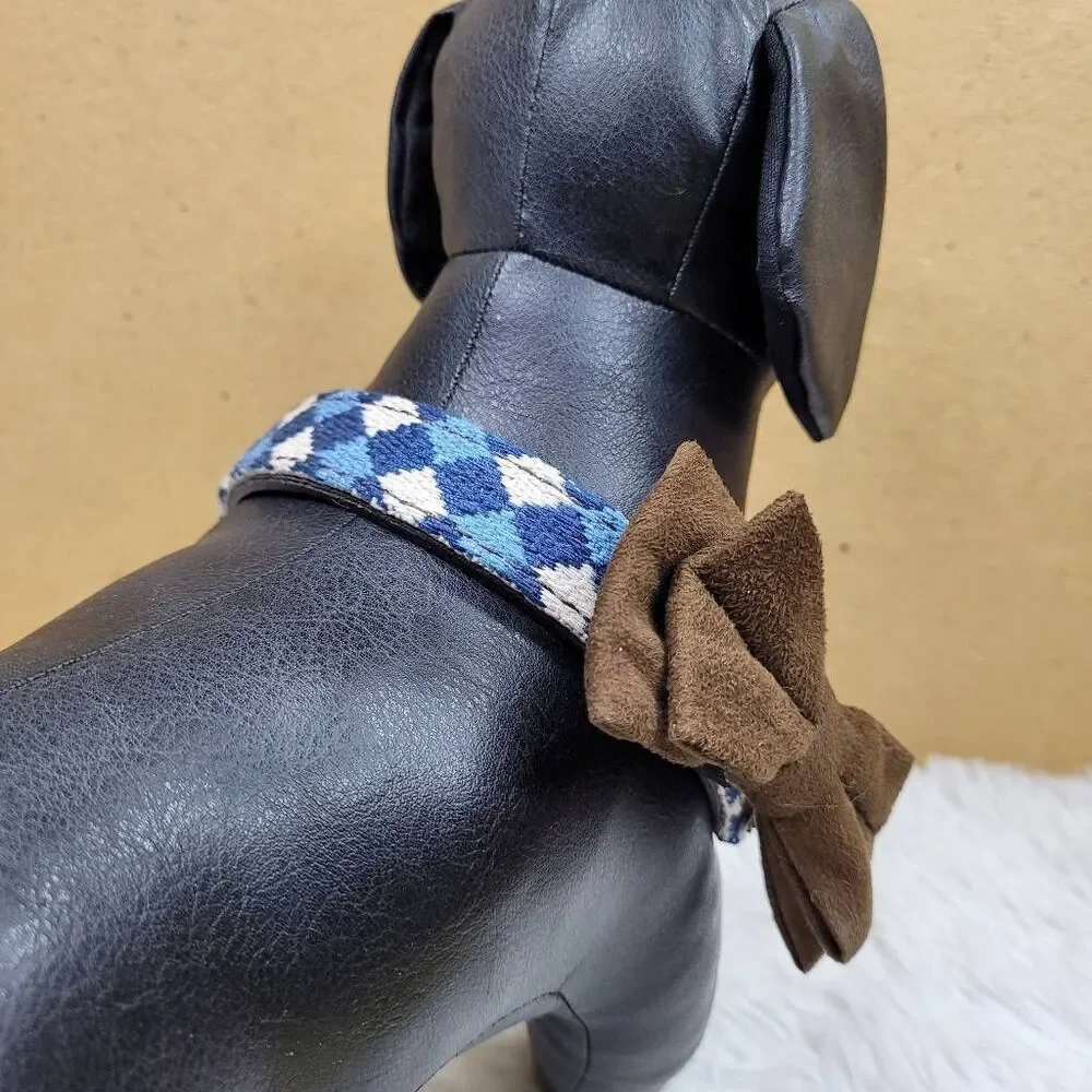 Bond & Co Dog Collar with Brown Bow Tie Slide Size Small